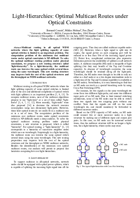 (PDF) Light-hierarchies: Optimal multicast routes under optical constraints