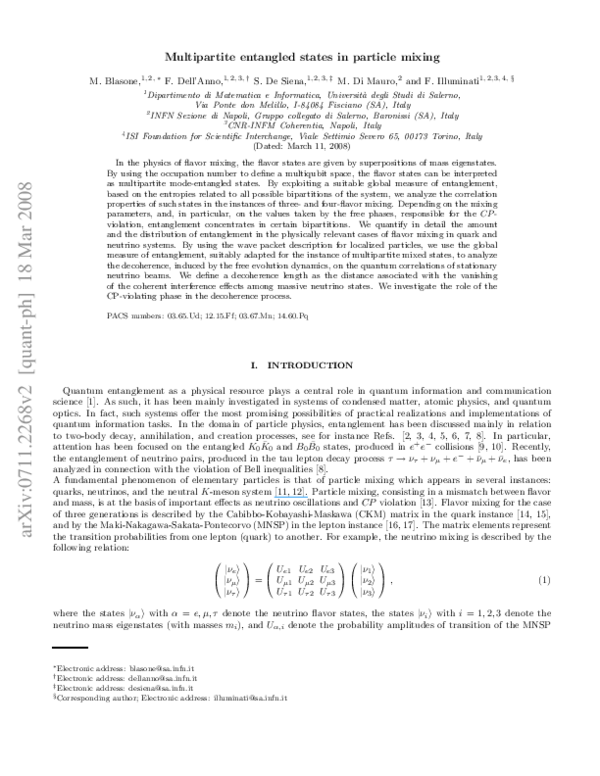 (PDF) Multipartite entangled states in particle mixing