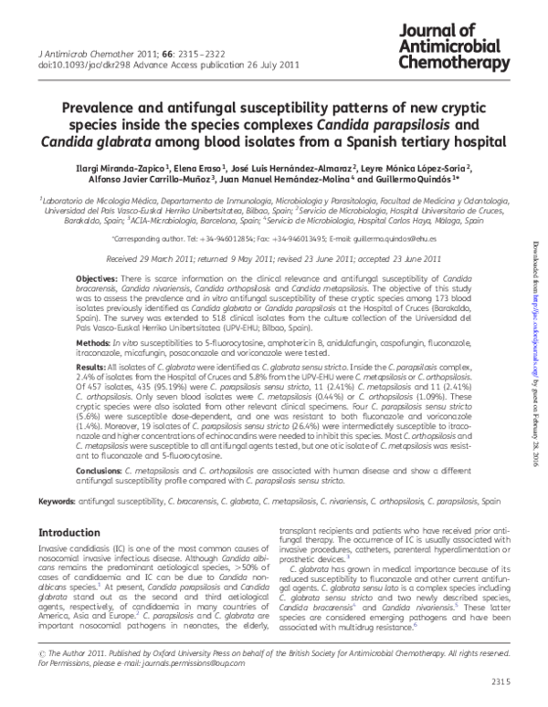 (PDF) Prevalence and antifungal susceptibility patterns of new cryptic