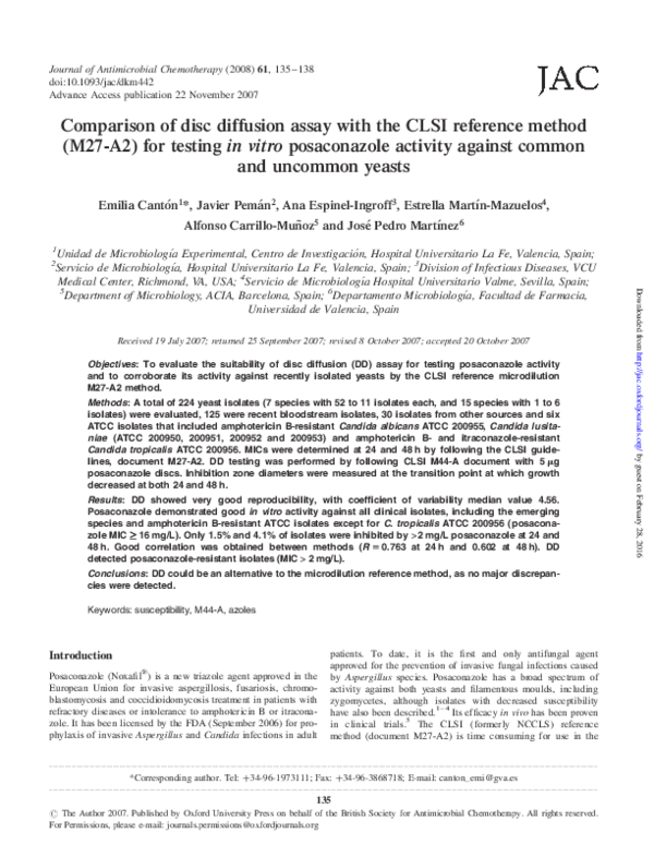 (PDF) Comparison of disc diffusion assay with the CLSI reference method ...