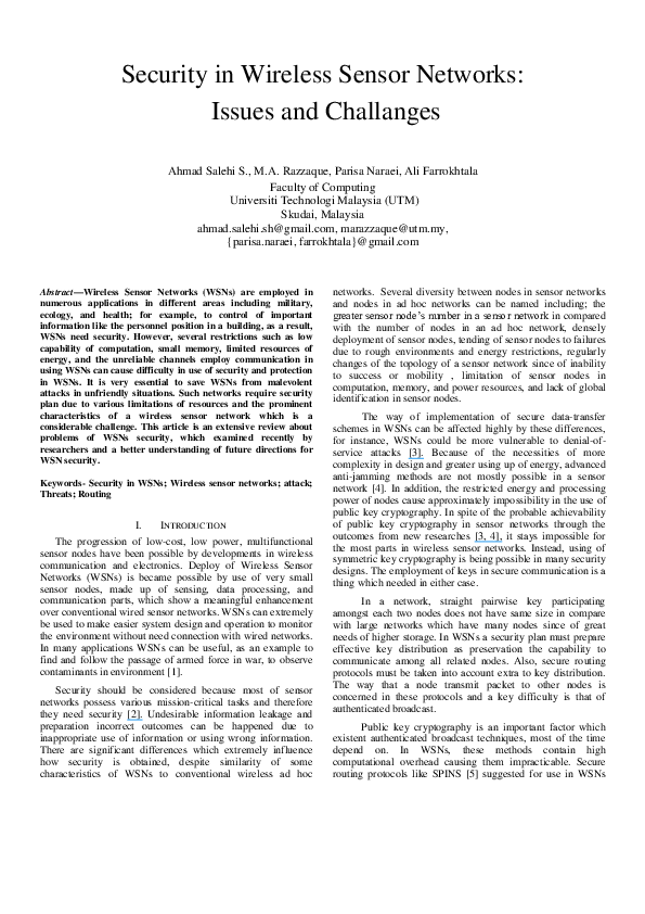 (PDF) Security in wireless sensor networks: Issues and challanges