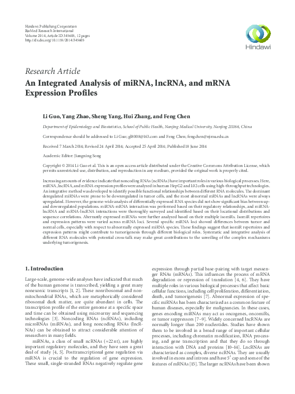(PDF) An integrated analysis of miRNA, lncRNA, and mRNA expression profiles