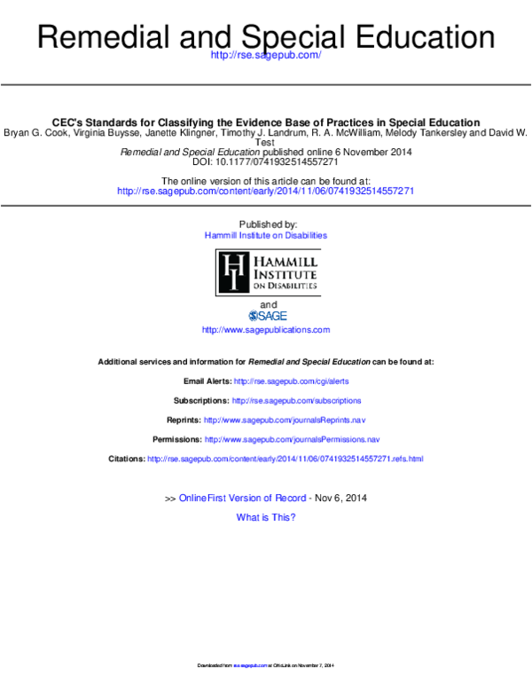 (PDF) CEC’s standards for classifying the evidence base of practices in ...