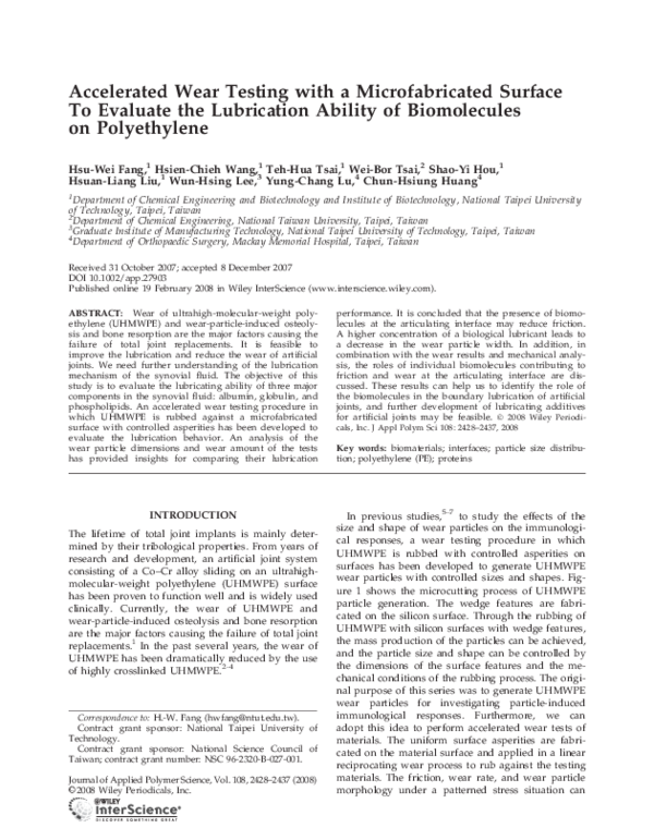 (PDF) Accelerated wear testing with a microfabricated surface to ...