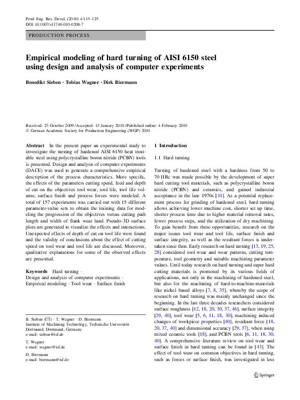  pdf empirical modeling of hard turning of aisi 6150 steel using