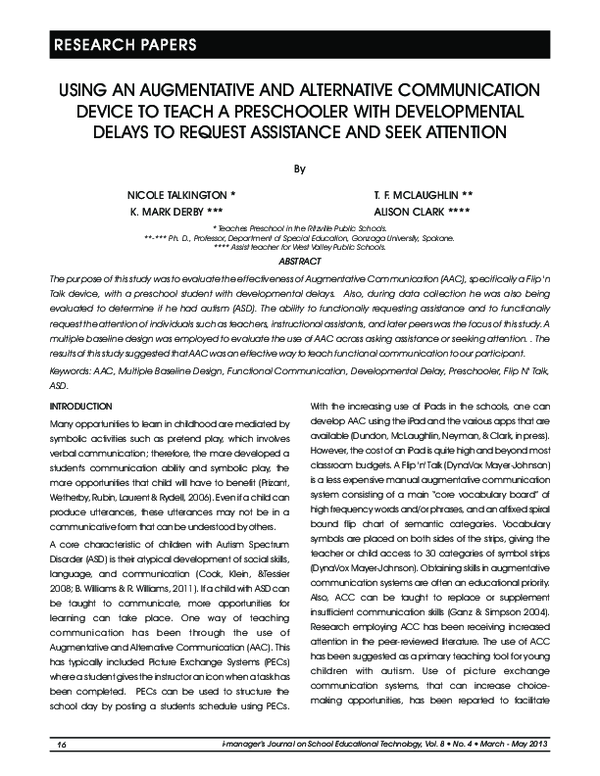 USING AN AUGMENTATIVE AND ALTERNATIVE COMMUNICATION DEVICE TO TEACH A ...