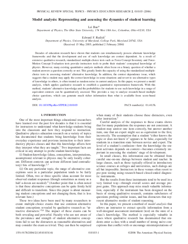 (PDF) Model Analysis: Assessing the Dynamics of Student Learning