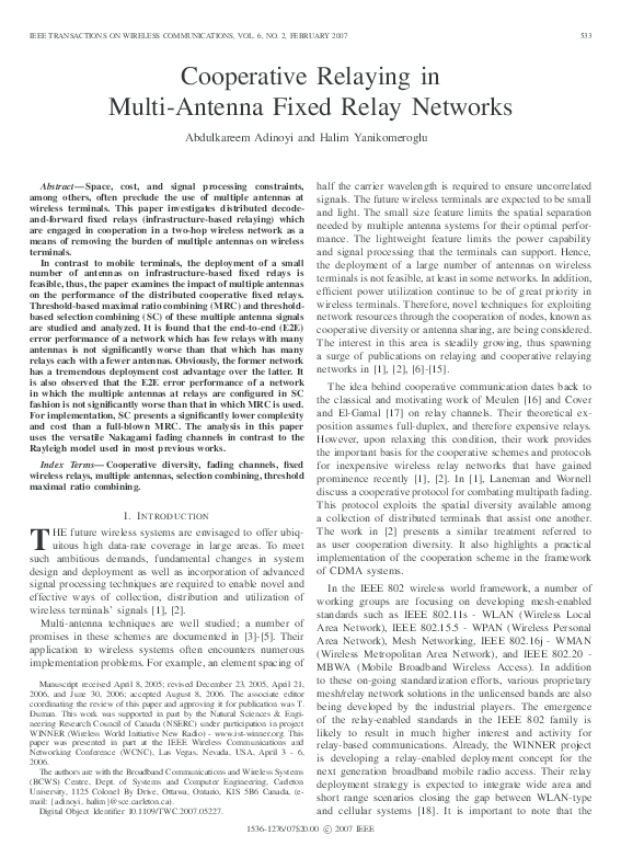(PDF) Cooperative relaying in multiantenna fixed relay networks