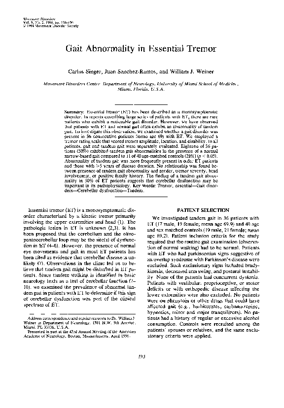 (PDF) Gait abnormality in essential tremor