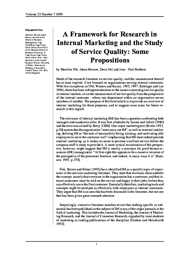 (PDF) A framework for research in internal marketing and the study of ...