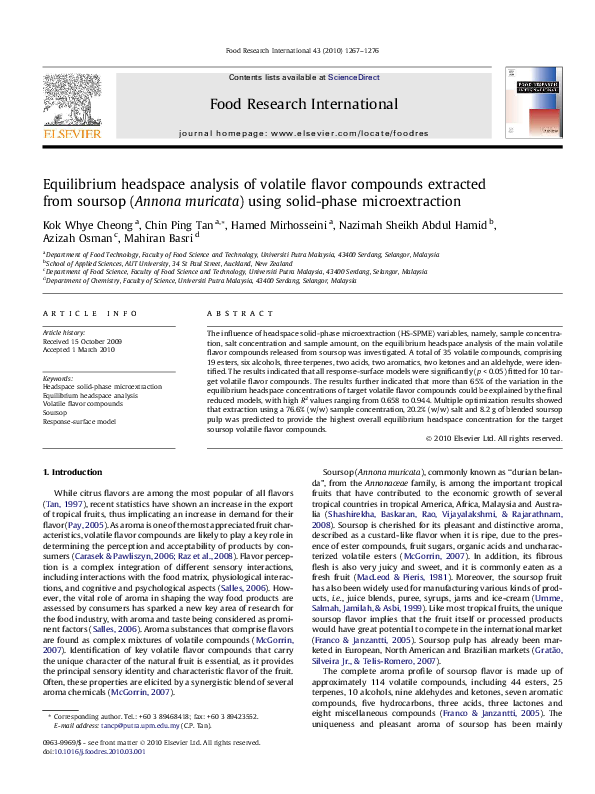 (PDF) Equilibrium headspace analysis of volatile flavor compounds ...