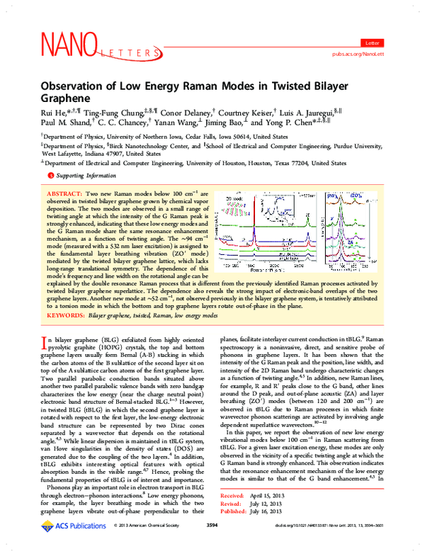 (PDF) Observation of Low Energy Raman Modes in Twisted Bilayer Graphene