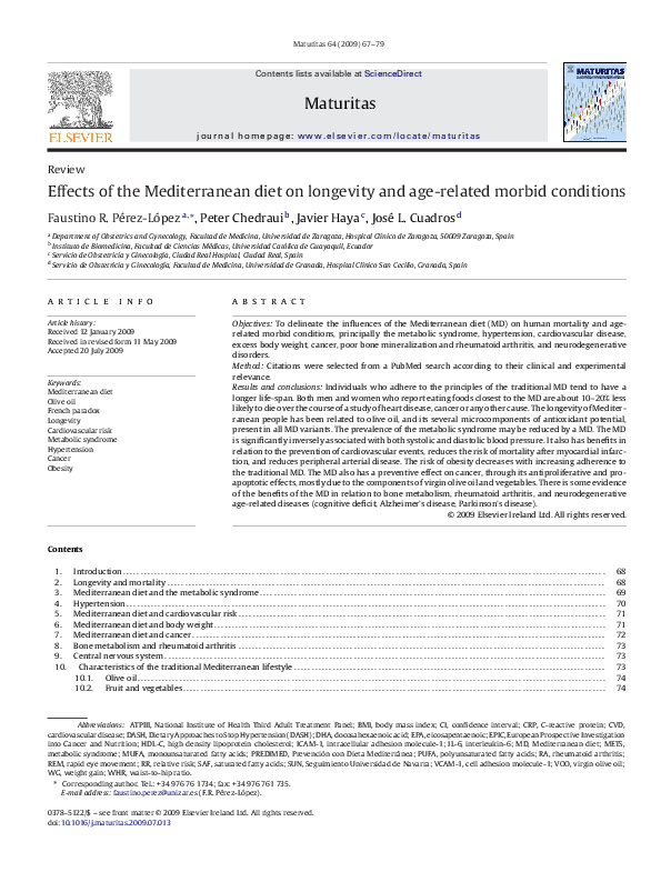 (PDF) Effects of the Mediterranean diet on longevity and age-related ...