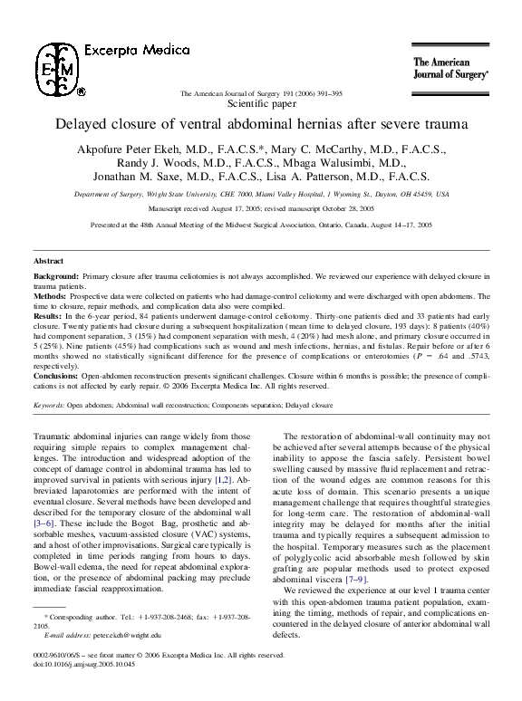 (PDF) Delayed closure of ventral abdominal hernias after severe trauma