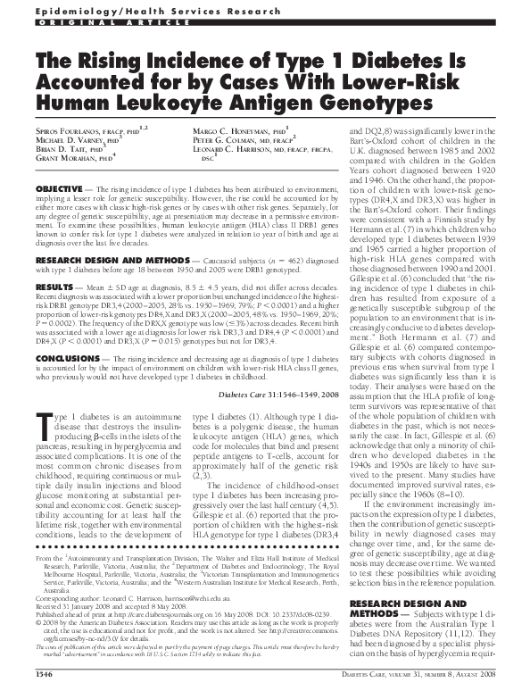 (PDF) The Rising Incidence of Type 1 Diabetes Is Accounted for by Cases ...
