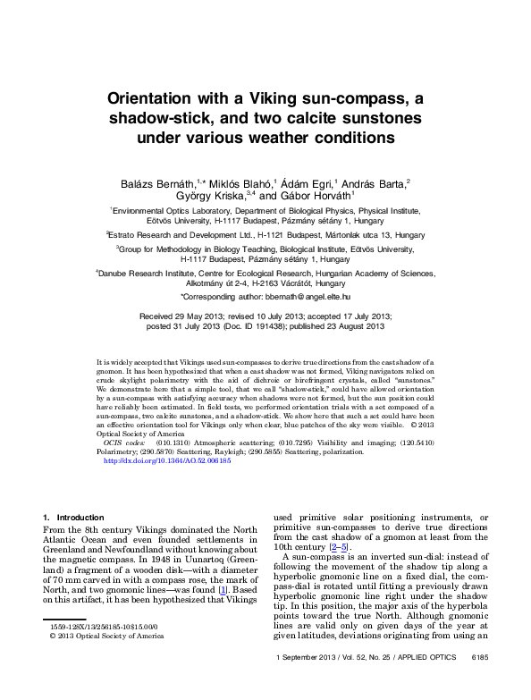 (PDF) Orientation with a Viking sun-compass, a shadow-stick, and two ...