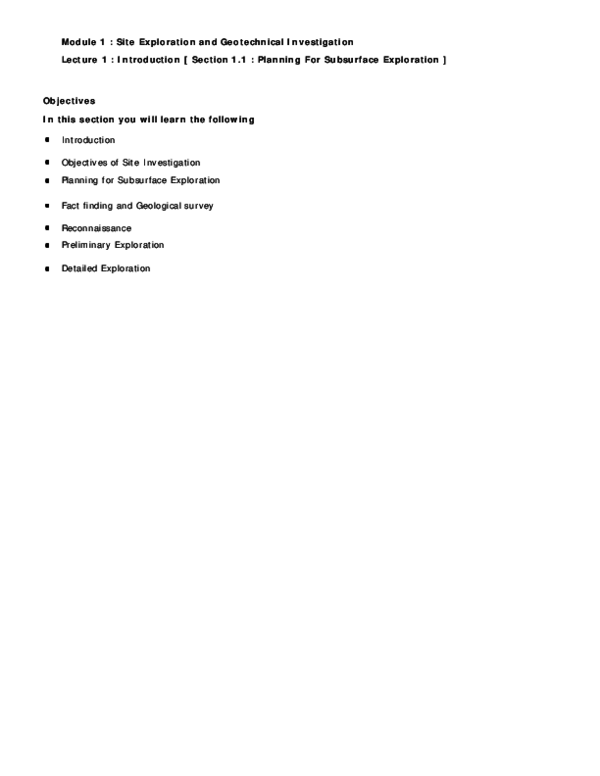 (PDF) Module 1 : Site Exploration and Geotechnical Investigation
