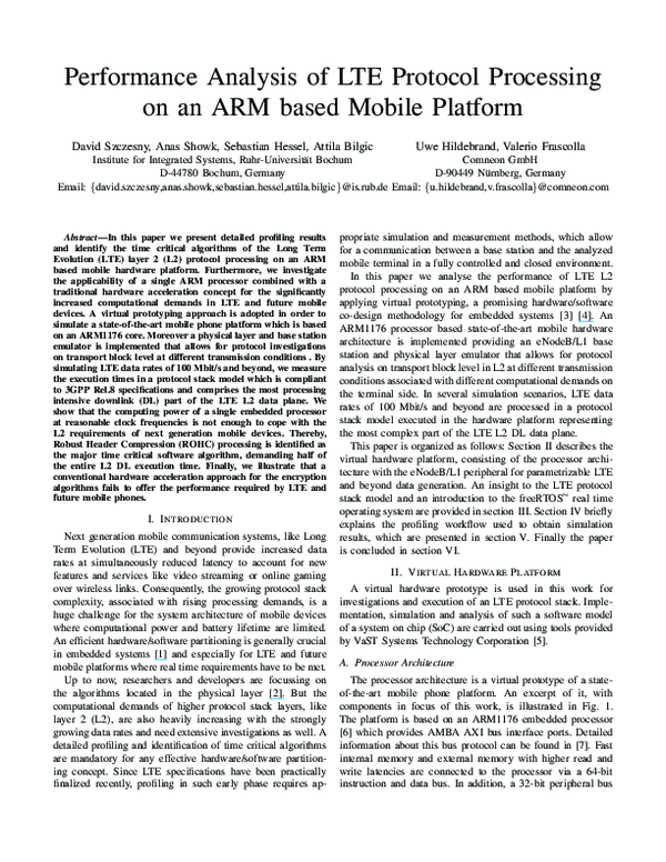 (PDF) Performance analysis of LTE protocol processing on an ARM based ...
