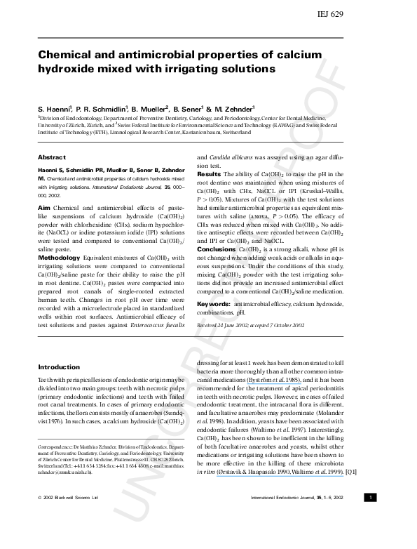 (PDF) Chemical and antimicrobial properties of calcium hydroxide mixed ...