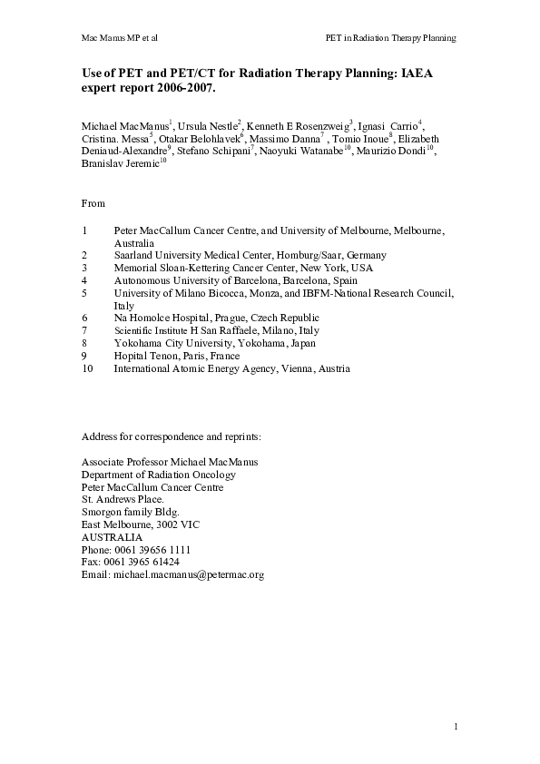 (PDF) PET/PET-CT in Radiation Therapy Planning: IAEA Review 2006-2007