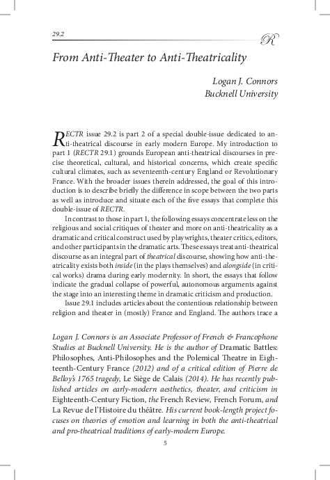 (PDF) “From Anti-­‐Theater to Anti-­‐Theatricality.” Restoration and ...