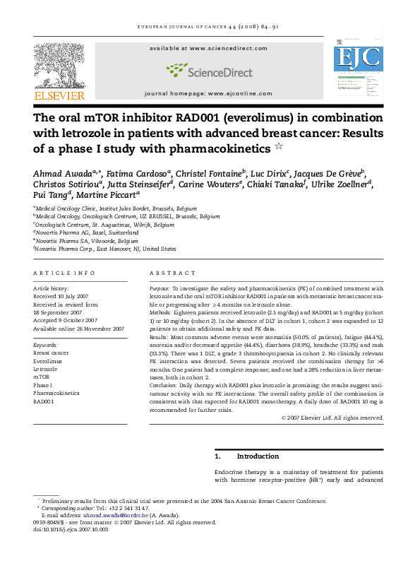 (PDF) The oral mTOR inhibitor RAD001 (everolimus) in combination with ...