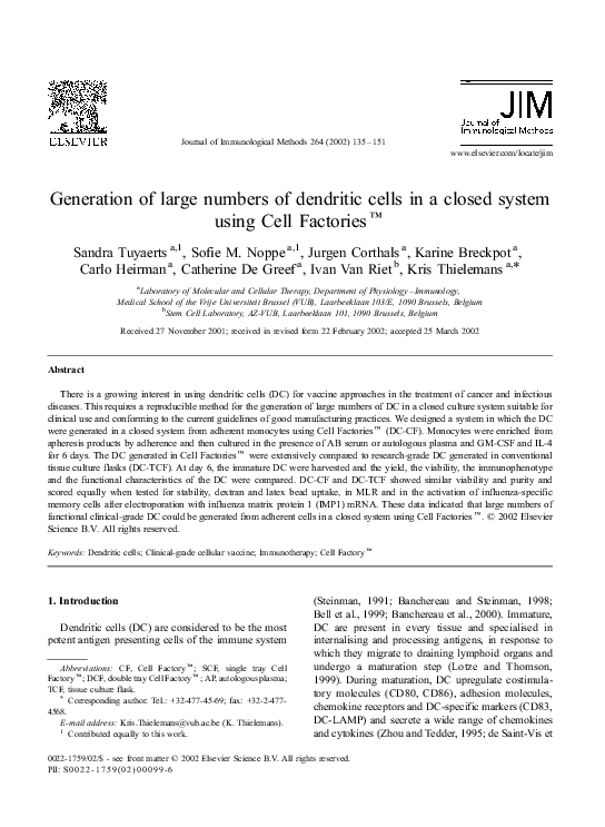 (PDF) Generation of large numbers of dendritic cells in a closed system ...