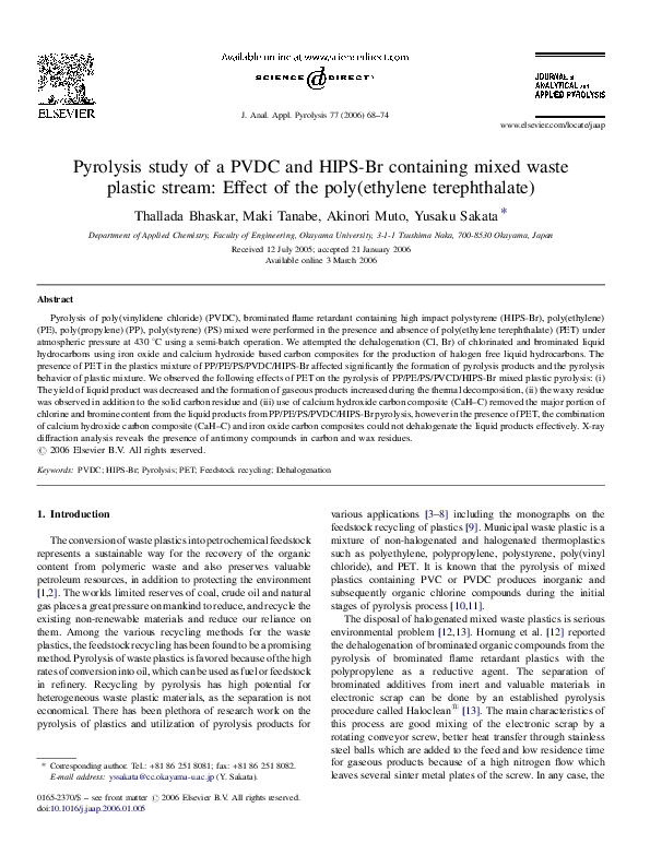 (PDF) Pyrolysis study of a PVDC and HIPS-Br containing mixed waste ...
