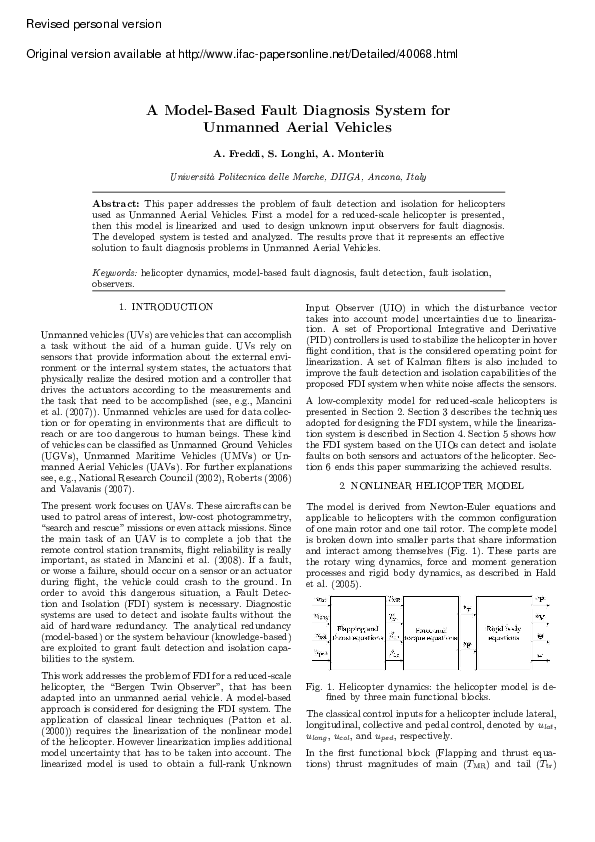 (PDF) A model-based fault diagnosis system for Unmanned Aerial Vehicles