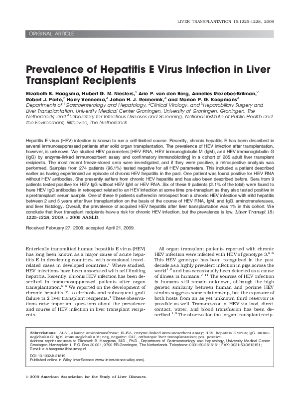 (PDF) Prevalence of hepatitis E virus infection in liver transplant ...