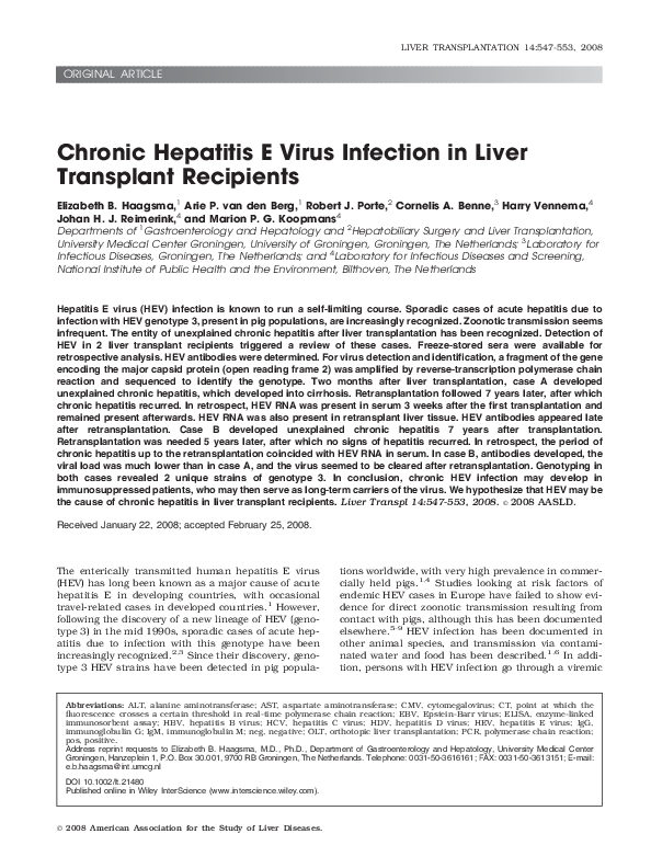 (PDF) Chronic hepatitis E virus infection in liver transplant recipients