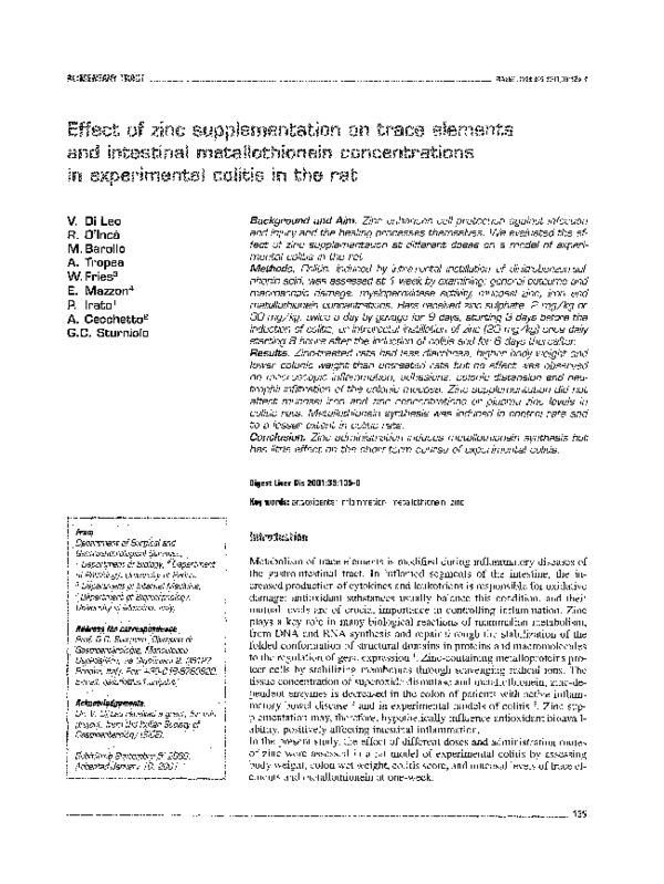 (PDF) Effect of zinc supplementation on trace elements and intestinal