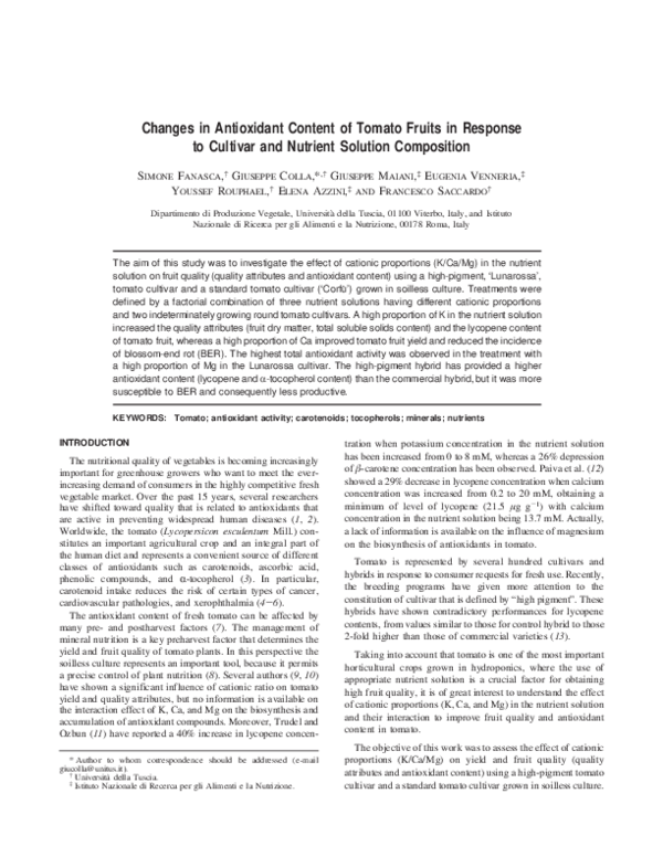 (PDF) Changes in Antioxidant Content of Tomato Fruits in Response to ...