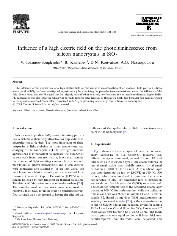 (PDF) Influence of a high electric field on the photoluminescence from ...