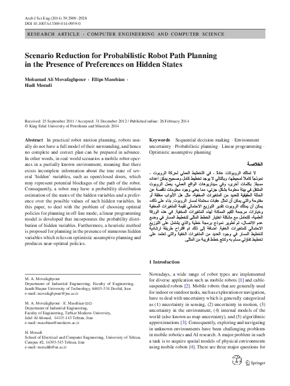 (PDF) Scenario Reduction for Probabilistic Robot Path Planning in the ...