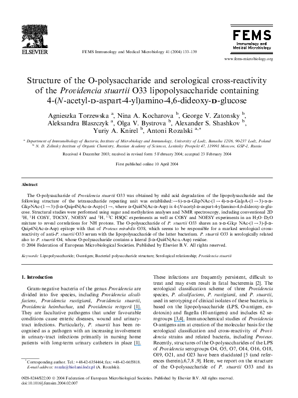 (PDF) Structure of the O-polysaccharide and serological cross ...