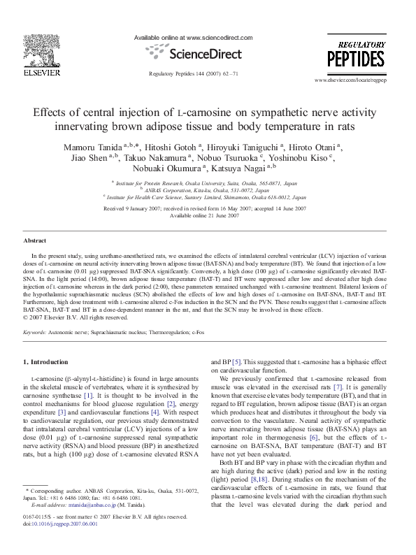 (PDF) Effects of central injection of l-carnosine on sympathetic nerve ...