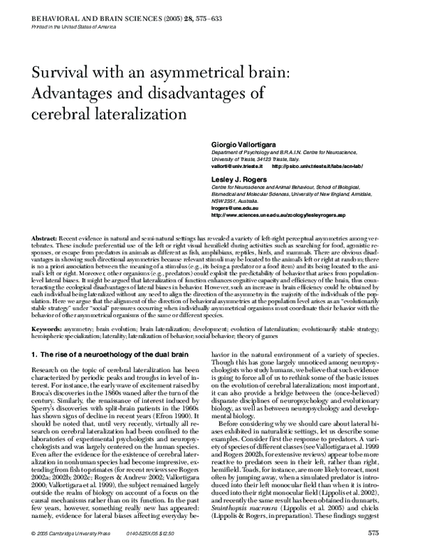 (PDF) Survival with an asymmetrical brain: Advantages and disadvantages ...