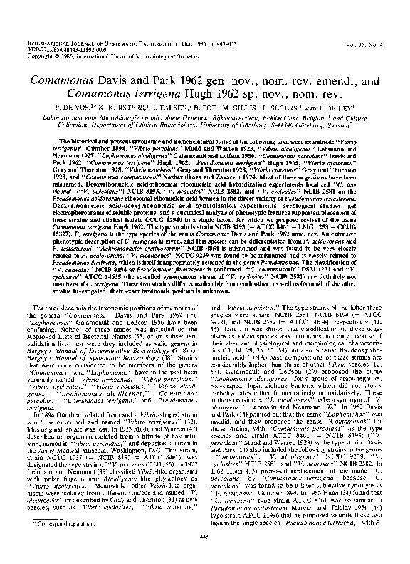 (PDF) Comamonas Davis and Park 1962 gen. nov., nom. rev. emend., and ...
