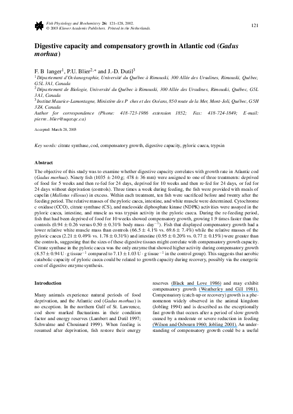 (PDF) Digestive capacity and compensatory growth in Atlantic cod (Gadus ...