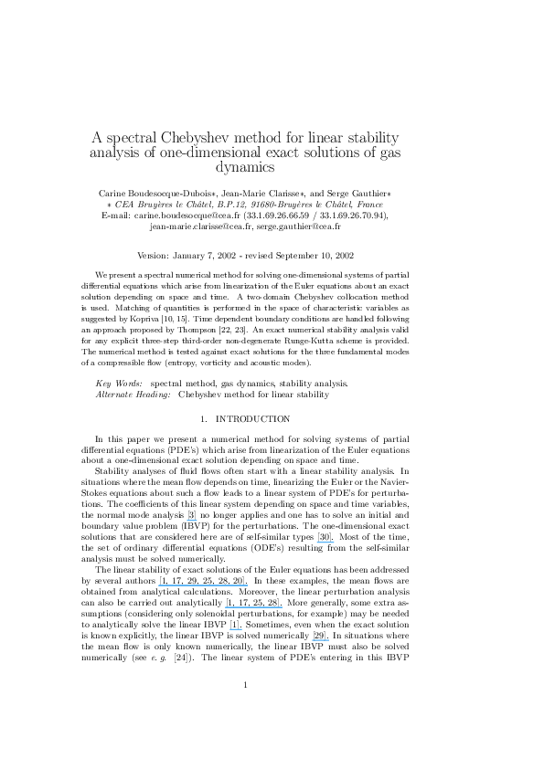 (PDF) A spectral Chebyshev method for linear stability analysis of one ...