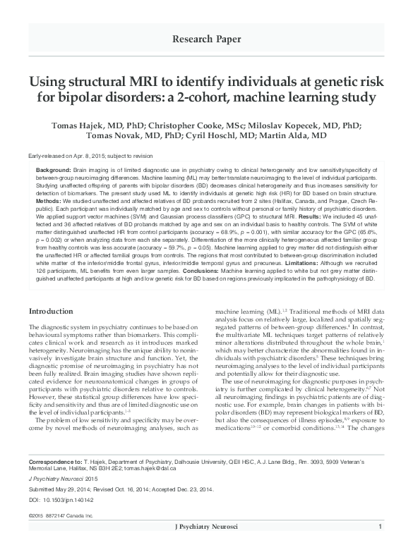 (PDF) Using structural MRI to identify individuals at genetic risk for ...