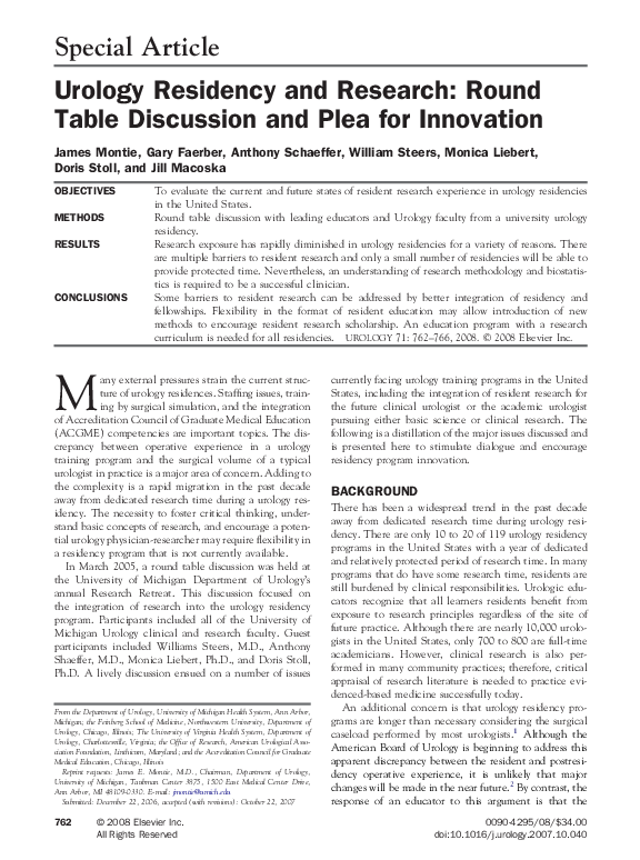 (PDF) Urology Residency and Research: Round Table Discussion and Plea ...