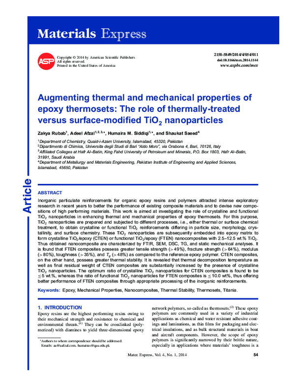 (PDF) Augmenting thermal and mechanical properties of epoxy thermosets ...