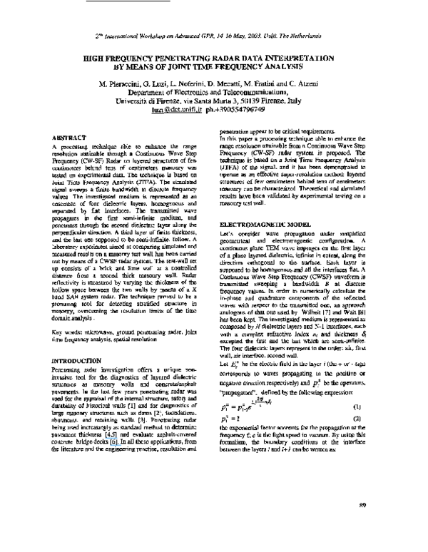 (PDF) High frequency penetrating radar data interpretation by means of ...