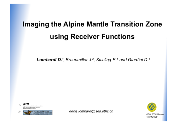 (PDF) Imaging the Alpine Mantle Transition Zone using Receiver Functions
