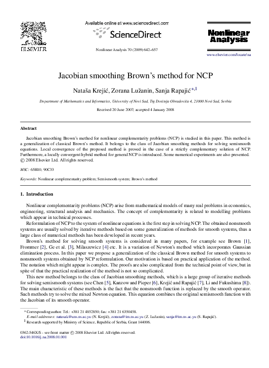 (PDF) Jacobian smoothing Brown’s method for NCP
