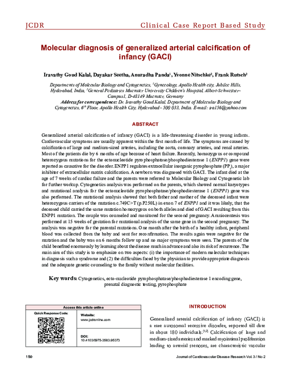 (PDF) Molecular diagnosis of generalized arterial calcification of ...