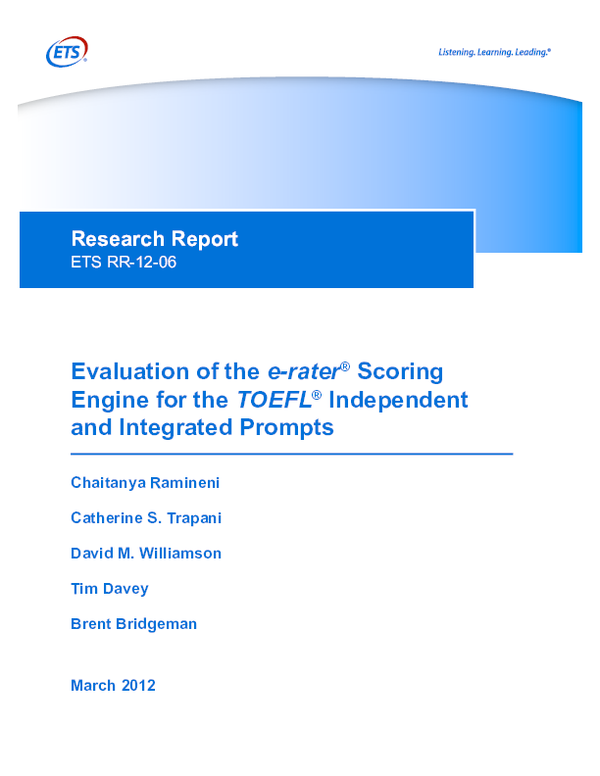 (PDF) Evaluation of the e‐rater® Scoring Engine for the TOEFL ...