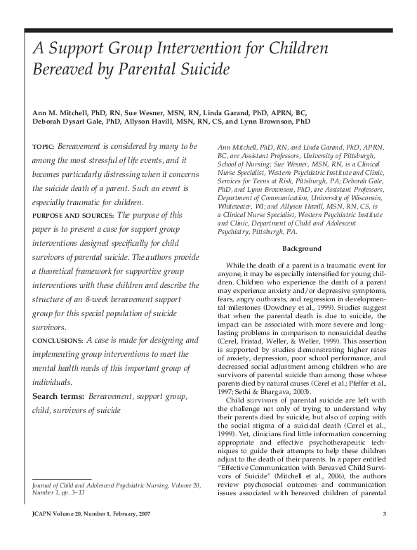 (PDF) A Support Group Intervention for Children Bereaved by Parental ...